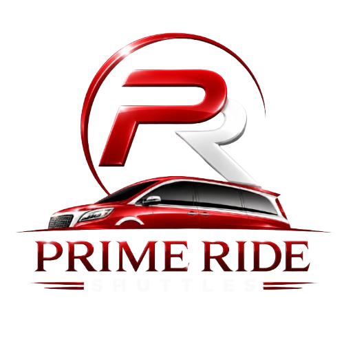 Prime Ride Shuttles - PR emblem logo, white text for dark backgrounds
